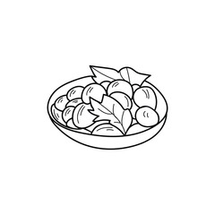 Doodle plate illustration with dumplings inside it on isolated white background in vector. Bowl with dumplings hand drawn icon