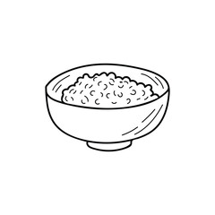 Rice in eating bowl doodle illustration in vector on isolated white background