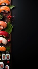 Fototapeta na wymiar Sushi themed background in portrait mode with copy space - stock picture backdrop