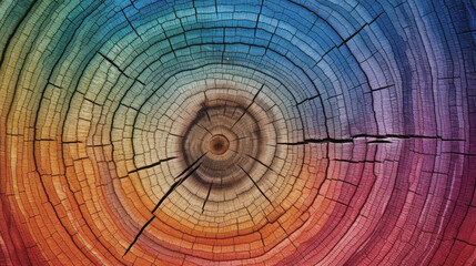 Colorful tree rings cross section showing annual age rings, background design