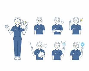 女性医療従事者の表情　バリエーションセット