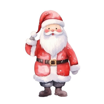 Santa claus watercolour illustration. clipart for design. Christmas elements. isolated on transparent background. Generative ai