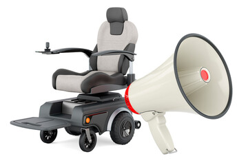 Naklejka premium Handicap scooter with megaphone. 3D rendering