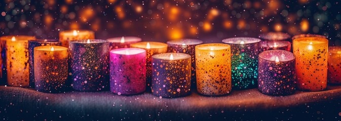 Candles festively lit with glitters on the background, generative ai. - obrazy, fototapety, plakaty