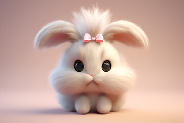 Obraz na płótnie Canvas Cute bunny with a bow. Peach fuzz - color of the year 2024.
