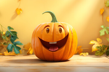 Naklejka na ściany i meble Autumn fall cute pumpkin art with happy face.