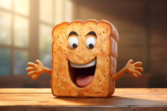 Cute happy bread cartoon.