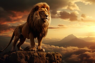 King lion on a throne in a crown, isolated background, majestic lion - Powered by Adobe