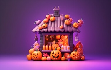 Obraz premium Halloween design 3D pumpkins and holiday decorations, generative ai.