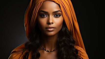 Portrait of beautiful african woman with head cover, close up, generative ai