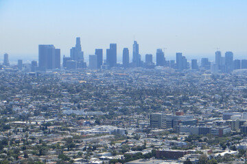 Fototapeta na wymiar View of the Downtown Los Angeles Skyline, from the Griffith Observatory in Los Angeles, California, USA.