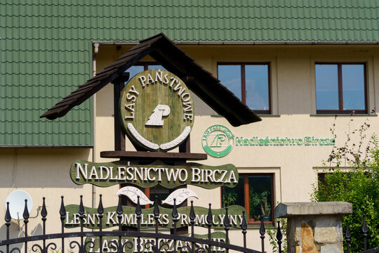 Stara Bircza, Subcarpathian, Poland - 19 August 2023: Visual identification in front of the Bircza Forest District headquarters building - local management unit of State Forests