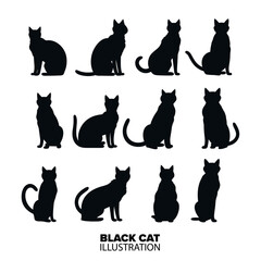 Eerie Elegance: Black Cat Silhouette Collection for Halloween Delights - Transparent Background, PNG, Vector