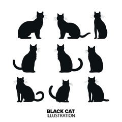 Fototapeta na wymiar Spooky Black Horror Cats Graphic: Embrace the Eerie with Vector Illustration Set for Halloween - Transparent Background, PNG, Vector