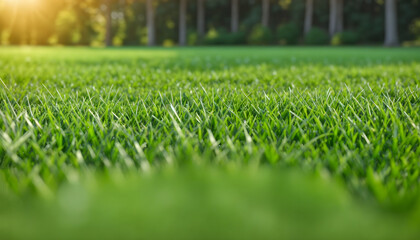 Green lawn with fresh grass outdoors. Nature spring grass background texture, размытый задний план with copy space. Landscaping of a parking area.