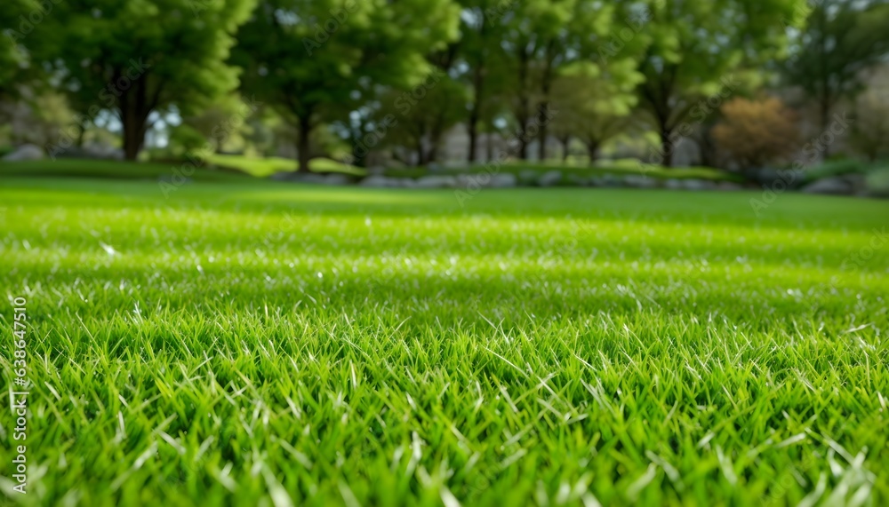 Wall mural green lawn with fresh grass outdoors. nature spring grass background texture, размытый задний план w