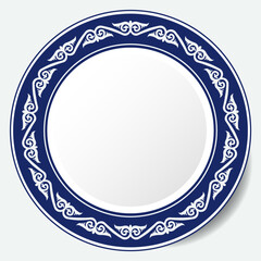Round Frame, workpiece for your design. Ornamental elements and motifs of Kazakh, Kyrgyz, Uzbek, national Asian decor for plate, textile and print design. Circle frame. Vector. 