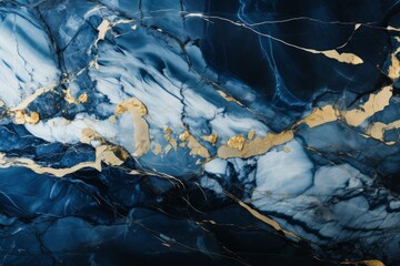 Blue Bahia marble, with its striking blue background and waves of white and gold veins. Generative AI