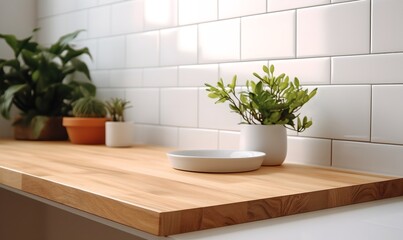 Fototapeta na wymiar Wooden countertop kitchen, generative ai.