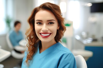 Fototapeta premium Woman at dentist, generative ai.