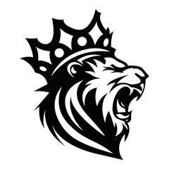 Roaring Lion Head Wearing Crown Vector Illustration © david