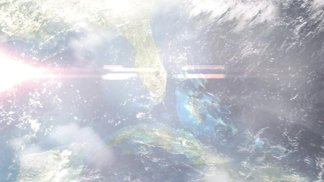 Zoom in from space and focus on Tamiami, Florida, USA. 3D Animation. Background for travel intro. Elements of this image furnished by NASA	