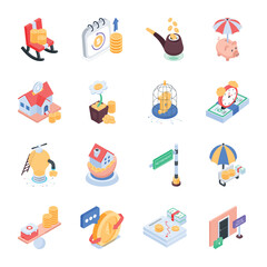 Pack of Benefit Polices Isometric Icons 
