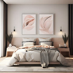 Modern and luxurious master bedroom ,Interior design of a bed room, Beautiful and modern bed with pillows and blankets Generative Ai	