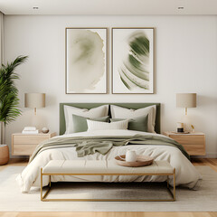 Modern and luxurious master bedroom ,Interior design of a bed room, Beautiful and modern bed with pillows and blankets Generative Ai	