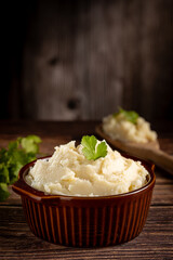 Mashed potato in the bowl. Potato puree.