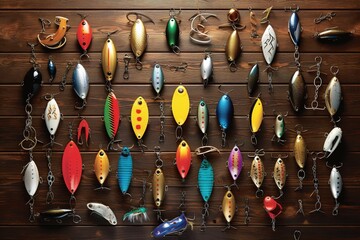 Fishing glitter on wooden background