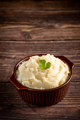 Mashed potato in the bowl. Potato puree.