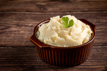 Mashed potato in the bowl. Potato puree.
