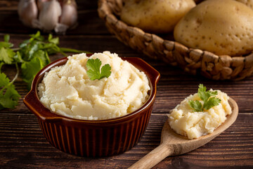 Mashed potato in the bowl. Potato puree.
