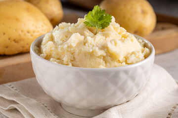 Mashed potato in the bowl. Potato puree.