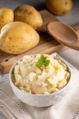 Mashed potato in the bowl. Potato puree.