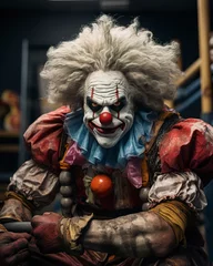 Foto op Canvas A muscular clown defies expectations, embodying a fusion of fitness and an active lifestyle. Fitness clown in a captivating image of strength and entertainment. © Vagner Castro
