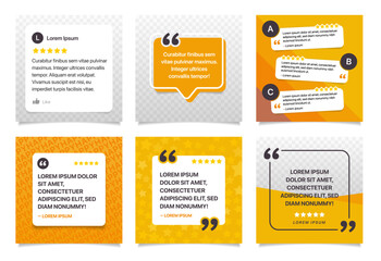 Set of editable customer reviews social media template, yellow social media testimonials templates - obrazy, fototapety, plakaty
