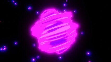 Abstract 3D neon pink and purple wallpaper. Magical morphing sphere shape. Glowing energy backdrop. Sci-fi cosmic style illustration. 4K Computer Graphics Render