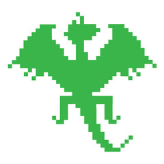 Green pixel silhouette of asian symbol dragon isolated on white. For celebrating chinese new year 2024, greeting card, baby bedding pillow, embroidery, package. Vector illustration