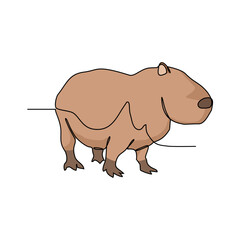 One continuous line drawing of Capybara is rodent animal with white background. rodent animal design in simple linear style. rodent animal design concept continuous line vector illustration.