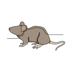 One continuous line drawing of Mouse is rodent animal with white background. rodent animal design in simple linear style. rodent animal design concept continuous line vector illustration.