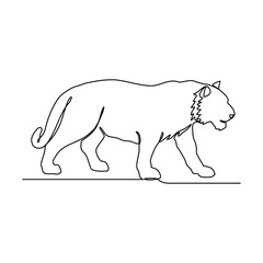 One continuous line drawing of Tiger is animal that lives in its natural habitat and is not domesticated by humans with white background. Wild animal design in simple linear style. Wild animal design.