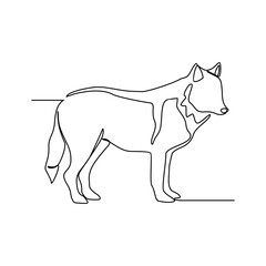One continuous line drawing of Wolf is animal that lives in its natural habitat and is not domesticated by humans with white background. Wild animal design in simple linear style. Wild animal design.