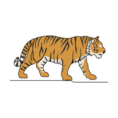 One continuous line drawing of Tiger is animal that lives in its natural habitat and is not domesticated by humans with white background. Wild animal design in simple linear style. Wild animal design.