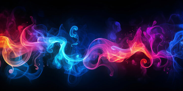 Abstract colorful smoke on black background, 