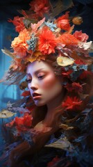 artistic portrait of woman with flowers in hair