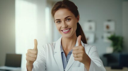 Doctor in mixed signals with thumbs up, okay, and pointing gestures