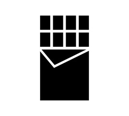 Vector black chocolate bar in open wrapper icon.