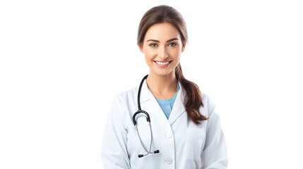 Confident Doctor: A female doctor with a warm smile and a stethoscope around her neck exudes confidence and professionalism, ready to provide compassionate care.